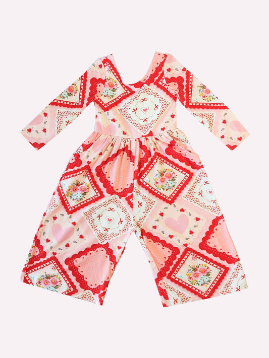 ( Moq 5 ) Preorder Girl Kids Long Sleeves Flower Hearts Valentine's Day Jumpsuit
