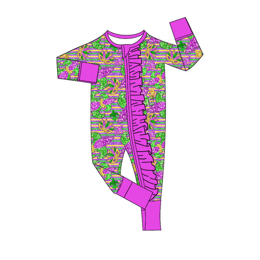 ( Moq 5 ) Preorder Girls Infant Long Sleeves Masks Anchors Mardi Gras Zipper Sleeper Romper