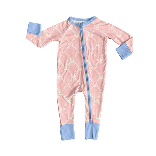 ( Moq 5 ) Preorder Baby Girls Long Sleeves Bows Zipper Sleeper Romper