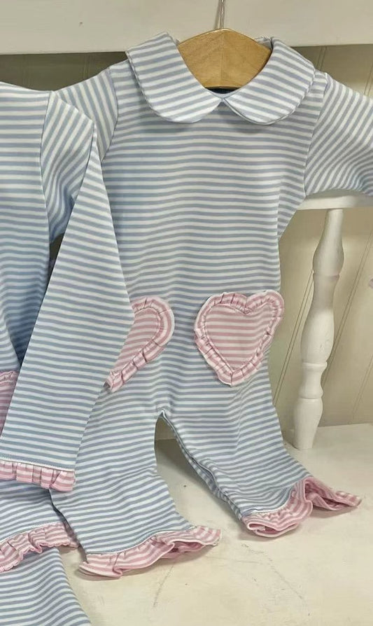 ( Moq 5 ) Preorder Girls Infants Long Sleeves Stripes Hearts Valentine's Day Romper