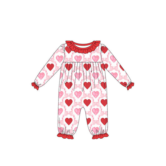 ( Moq 5 ) Preorder Girls Infant Long Sleeve Hearts Bows Valentine Ruffle Romper