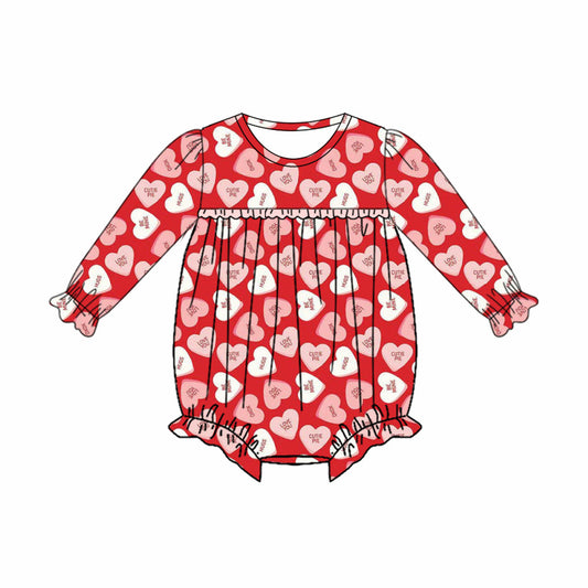 ( Moq 5 ) Preorder Girls Infant Long Sleeves Hearts Valentine's Day Bubble Romper
