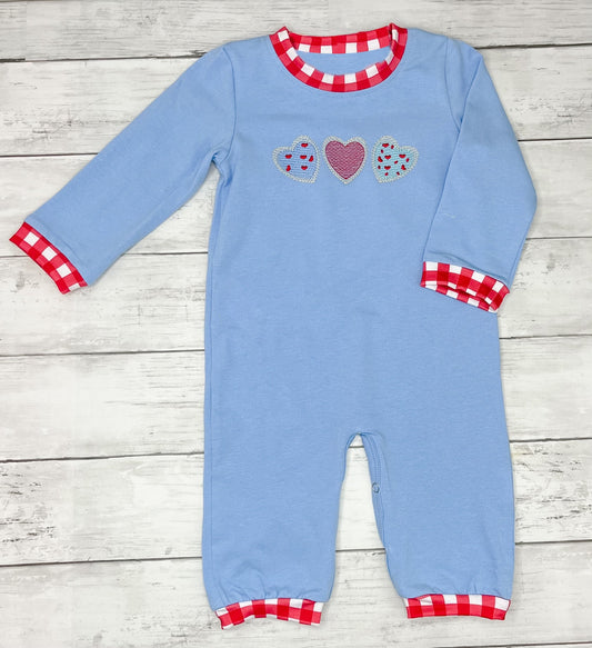 ( Moq 5 ) Preorder Baby Boys Infant Long Sleeves Hearts Valentine's Day Blue Romper