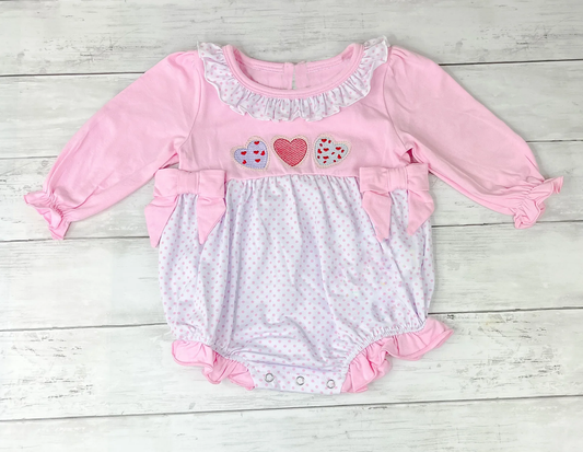 ( Moq 5 ) Preorder Baby Girls Infant Hearts Pink Bows Valentine's Day Bubble Romper