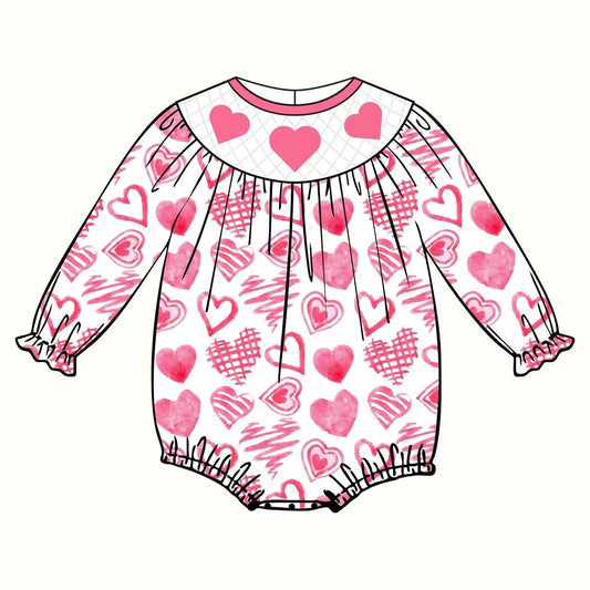 ( Moq 5 ) Preorder Girls Infant Long Sleeves Hearts Valentine's Day Bubble Romper