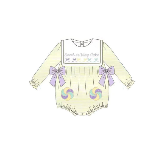 ( Moq 5 ) Preorder Girls Infant Long Sleeves Sweet Cake Bows Mardi Gras Bubble Romper