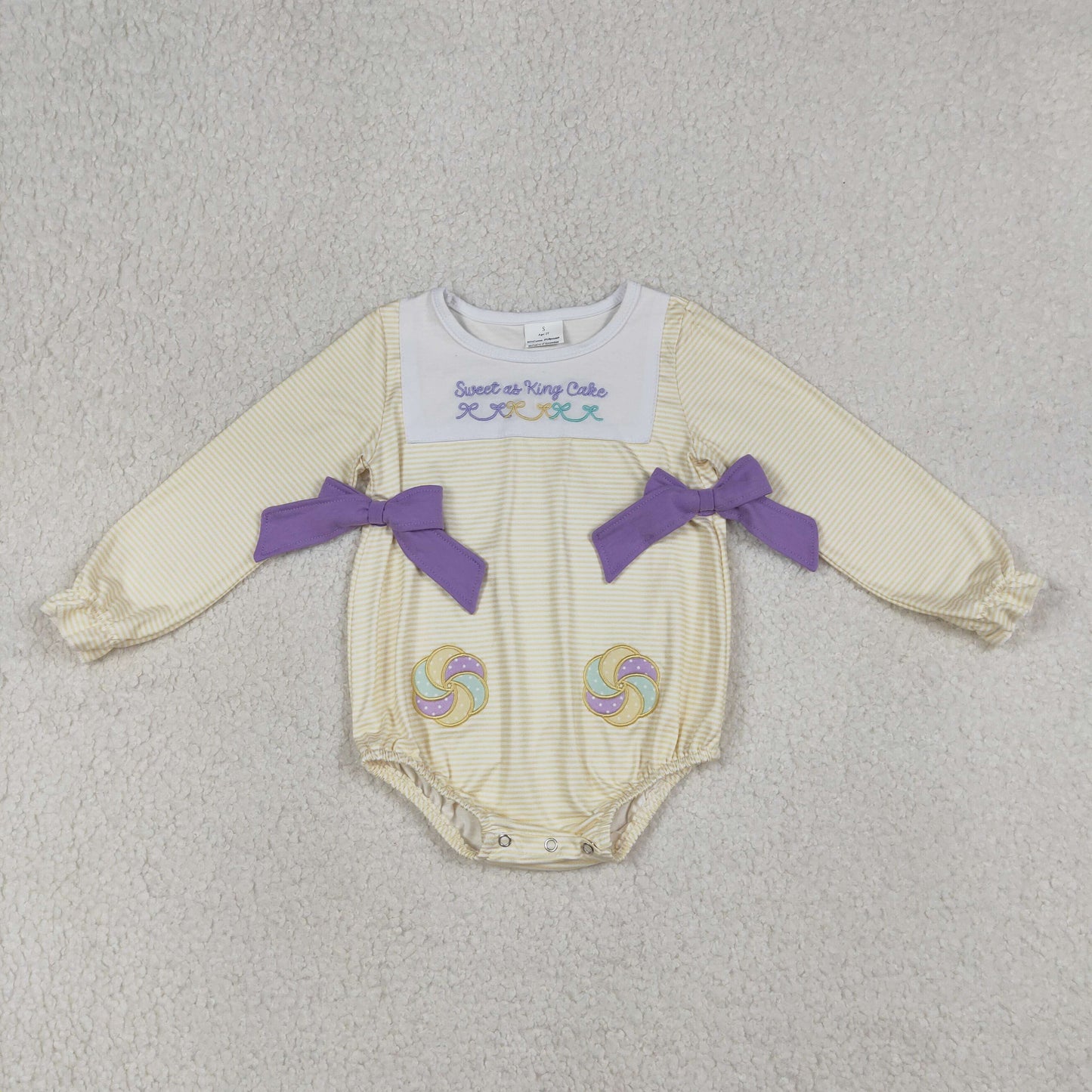 Sibling Baby Girls Kids Long Sleeves Embroidery Sweet Cake Bows Mardi Gras Romper Set RTS