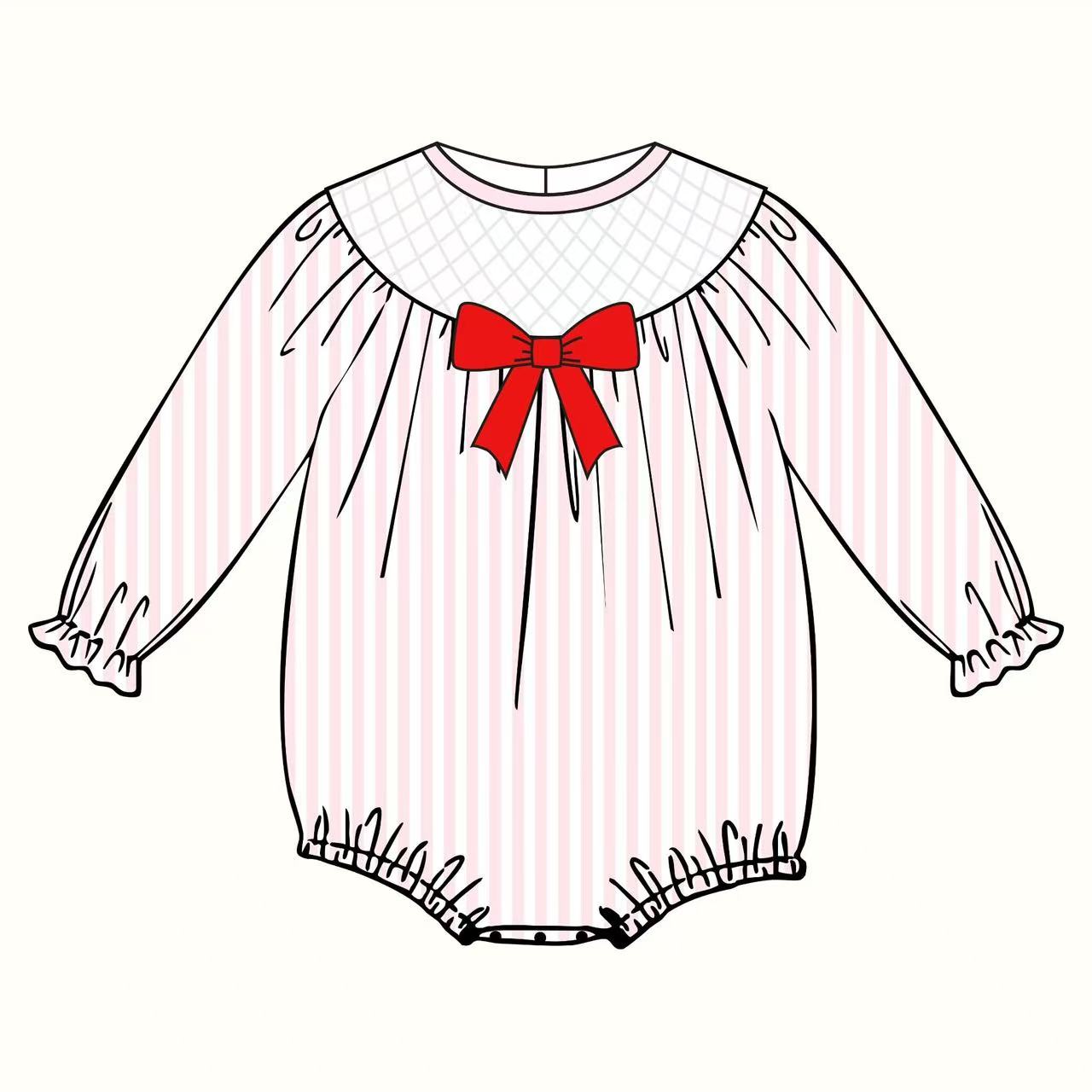 ( Moq 5 ) Preorder Girls Infant Long Sleeves Bow Stripes Bubble Romper
