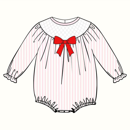( Moq 5 ) Preorder Girls Infant Long Sleeves Bow Stripes Bubble Romper
