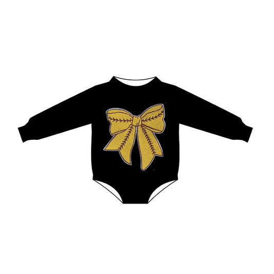 ( Moq 5 ) Preorder Baby Girls Infant Black Long Sleeves Bows Bubble Romper