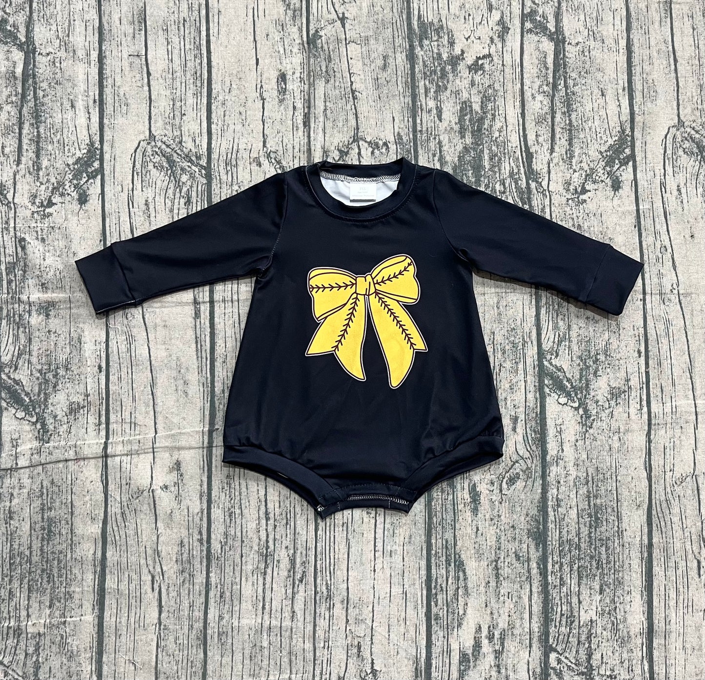 ( No moq ) Preorder Baby Girls Infant Black Long Sleeves Bows Bubble Romper