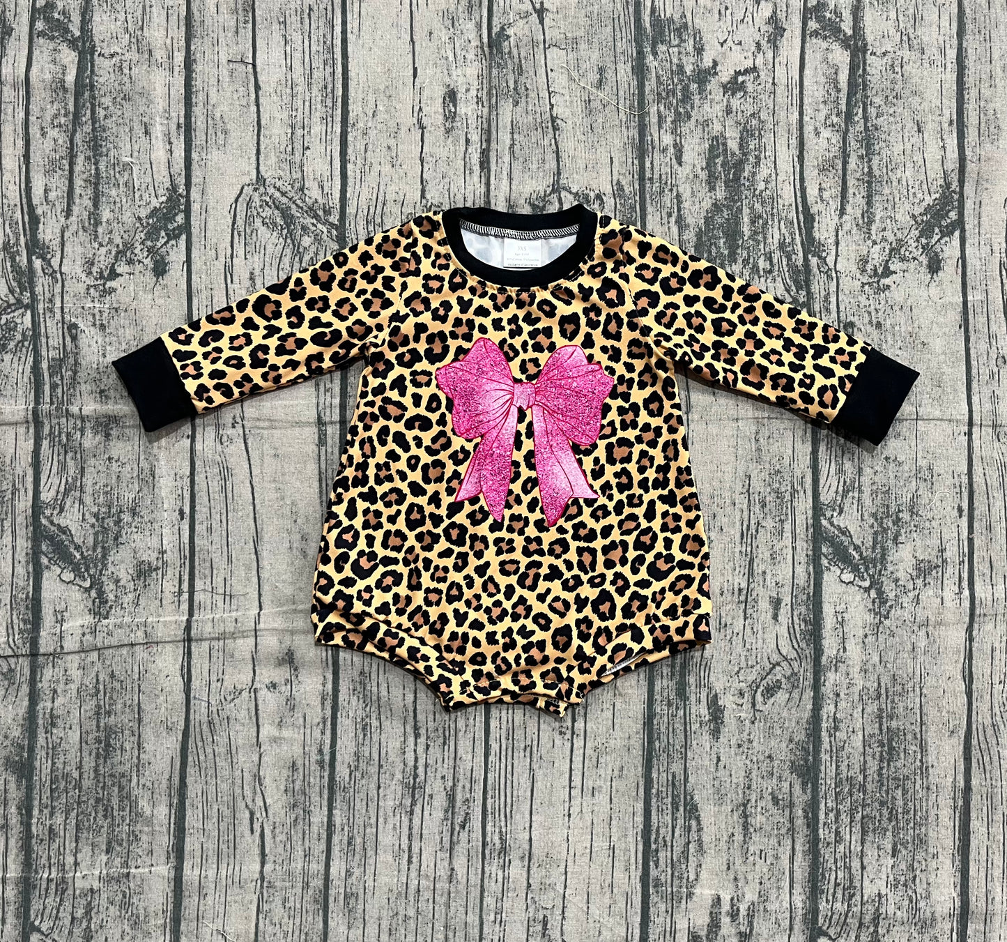 Baby Girls Infant Long Sleeve Leopard Bow Bubble Romper RTS