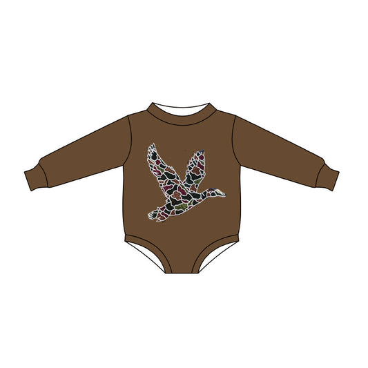 ( Moq 5 ) Preorder Baby Girls Infant Brown Long Sleeves Duck Bubble Romper