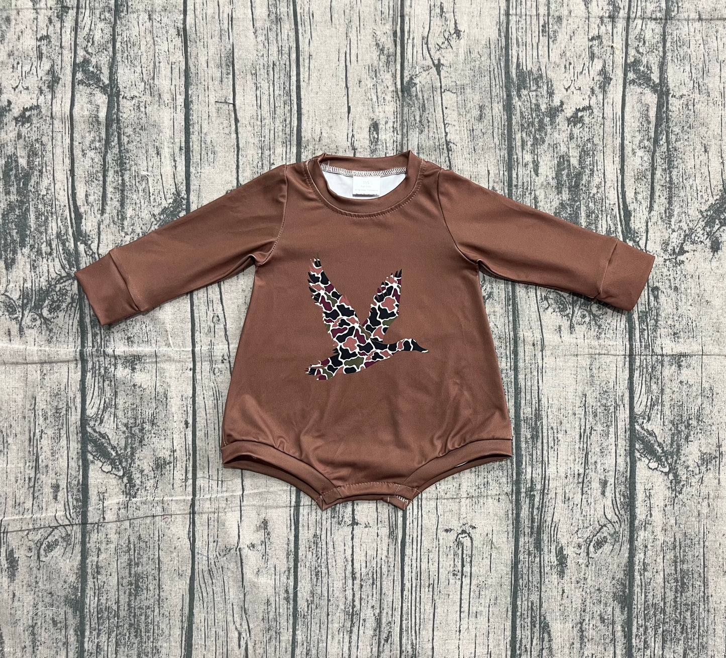 ( No moq ) Preorder Baby Girls Infant Brown Long Sleeves Duck Bubble Romper