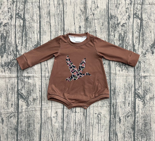 ( No moq ) Preorder Baby Girls Infant Brown Long Sleeves Duck Bubble Romper