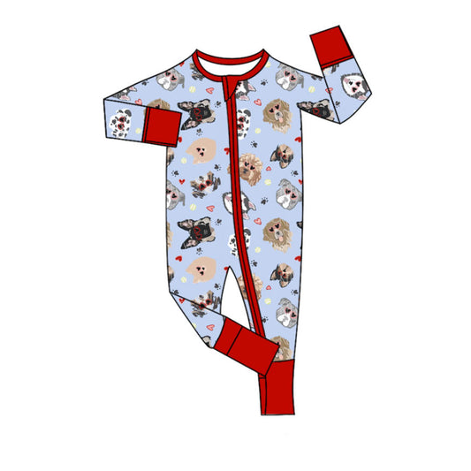 ( Moq 5 ) Preorder Baby Infant Long Sleeves Dogs Hearts Valentine Zipper Sleeper Romper