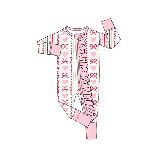 ( Moq 5 ) Preorder Girls Infant Long Sleeves Hearts Bows Floral Valentine Zipper Sleeper Romper