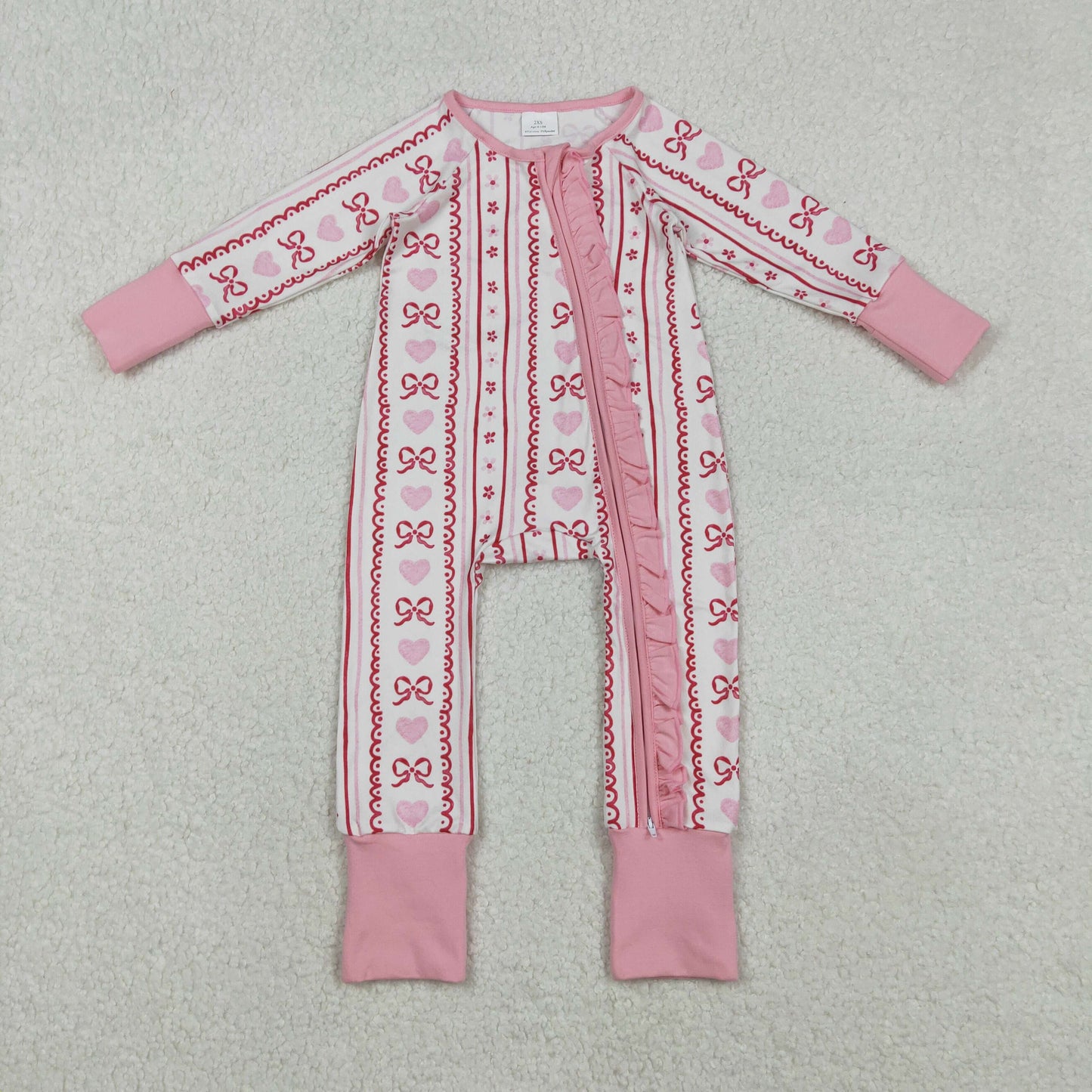 Sibling Baby Boys Girls Infant Hearts Bows Two-way Zipper Valentines Footie Sleeper Rompers RTS