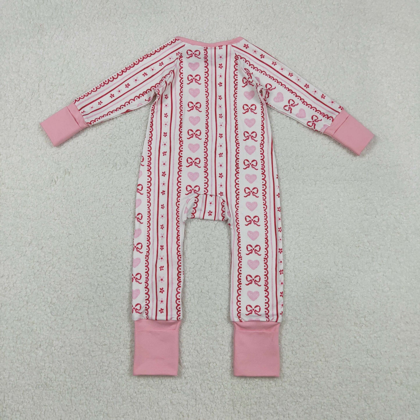 Sibling Baby Boys Girls Infant Hearts Bows Two-way Zipper Valentines Footie Sleeper Rompers RTS