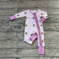 Baby Girls Infant Long Sleeves Donuts Boots Mardi Gras Purple Zipper Romper RTS