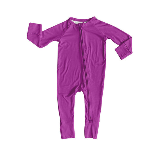 ( Moq 5 ) Preorder Baby Girls Purple Long Sleeves Zipper Footie Sleeper Romper