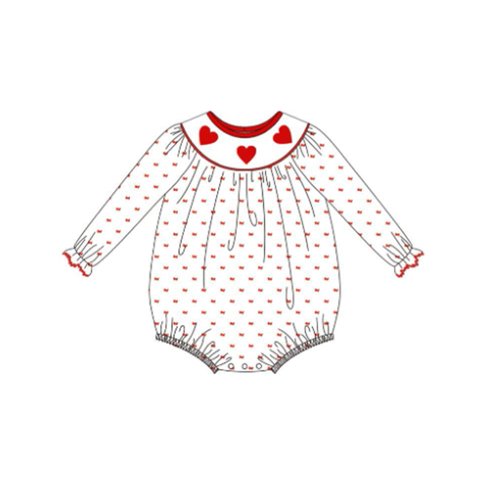 ( Moq 5 ) Preorder Baby Girls Long Sleeves Hearts Dots Valentine Bubble Romper
