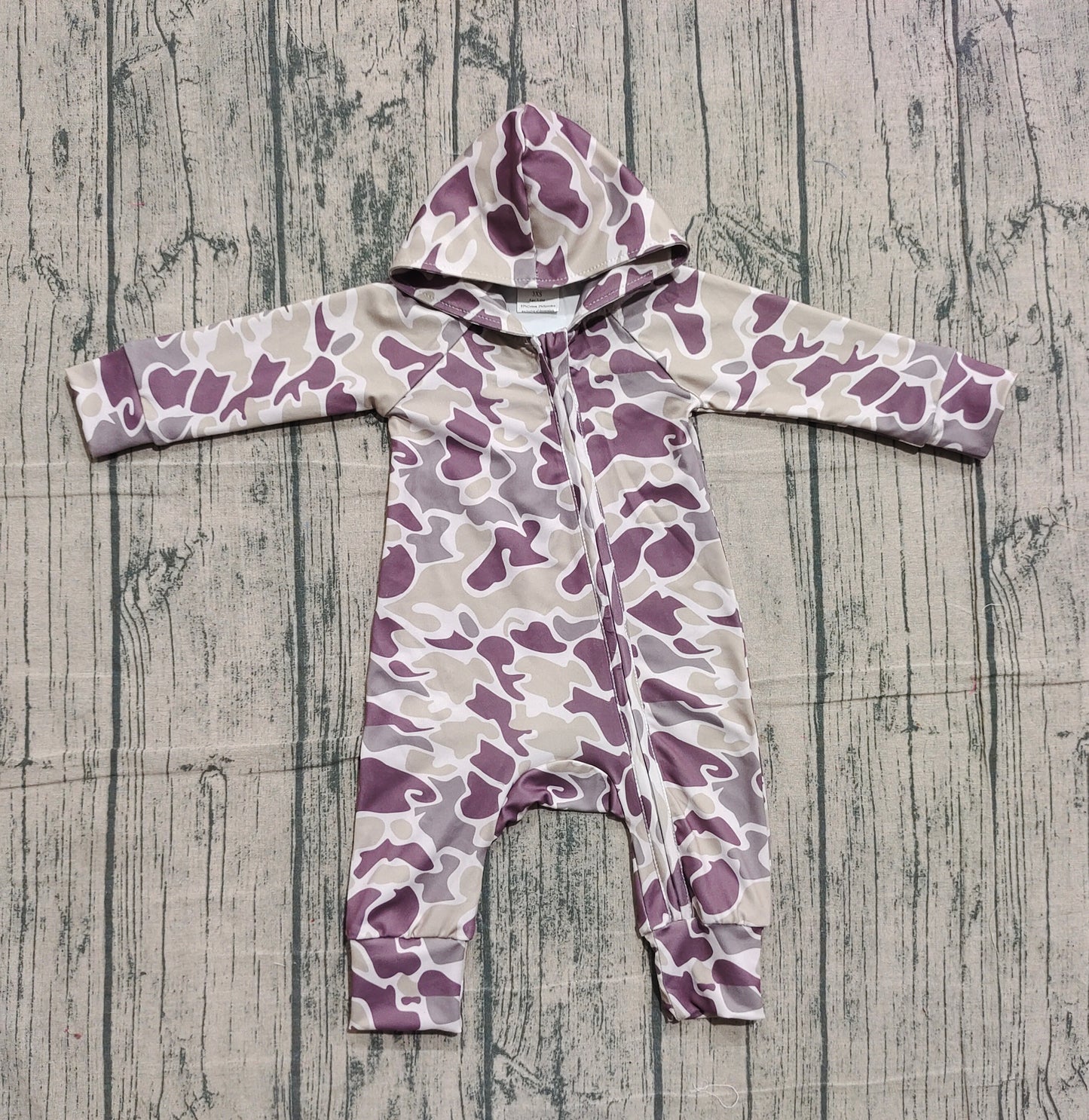 ( No moq ) Preorder Baby Boys Long Sleeves Zipper Hoodie Southern Camo Romper