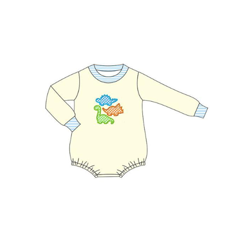 ( Moq 5 ) Preorder Baby Boys Yellow Long Sleeves Dinosaurs Bubble Romper