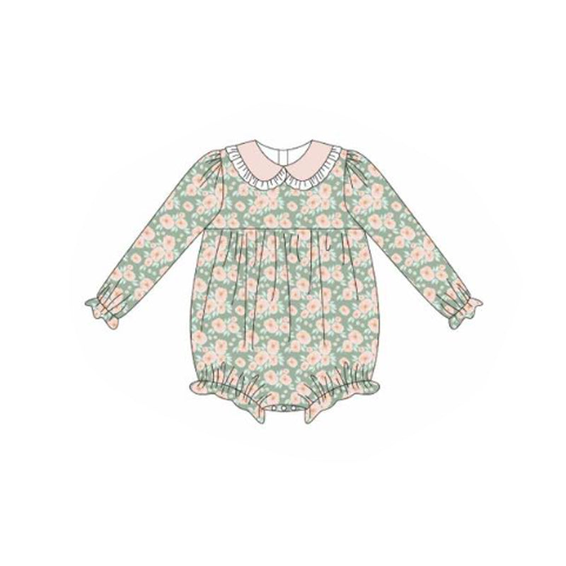 ( Moq 5 ) Preorder Baby Girls Long Sleeves Flower Bubble Ruffle Romper