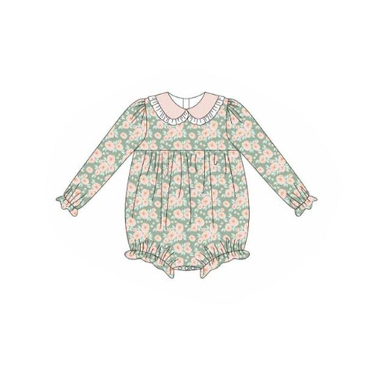 ( Moq 5 ) Preorder Baby Girls Long Sleeves Flower Bubble Ruffle Romper