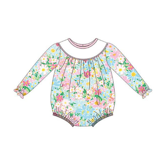 ( Moq 5 ) Preorder Baby Girls Long Sleeves Flower Bubble Romper