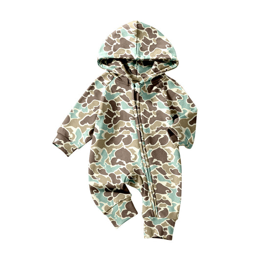 ( Moq 5 ) Preorder Baby Boys Long Sleeves Green Camo Zipper Hoodie Southern Romper