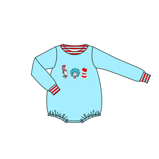 ( Moq 5 ) Preorder Baby Boys Long Sleeves Reading Blue Bubble Romper