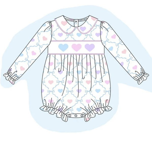 ( Moq 5 ) Preorder Baby Girls Long Sleeves Hearts Bows Valentine Bubble Romper