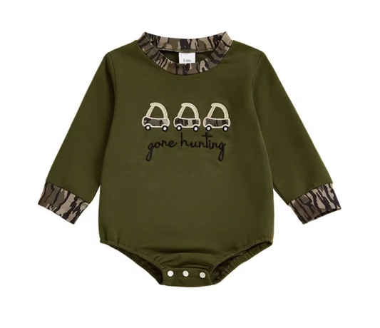 ( Moq 5 ) Preorder Baby Boys Long Sleeves Trucks Hunting Bubble Romper
