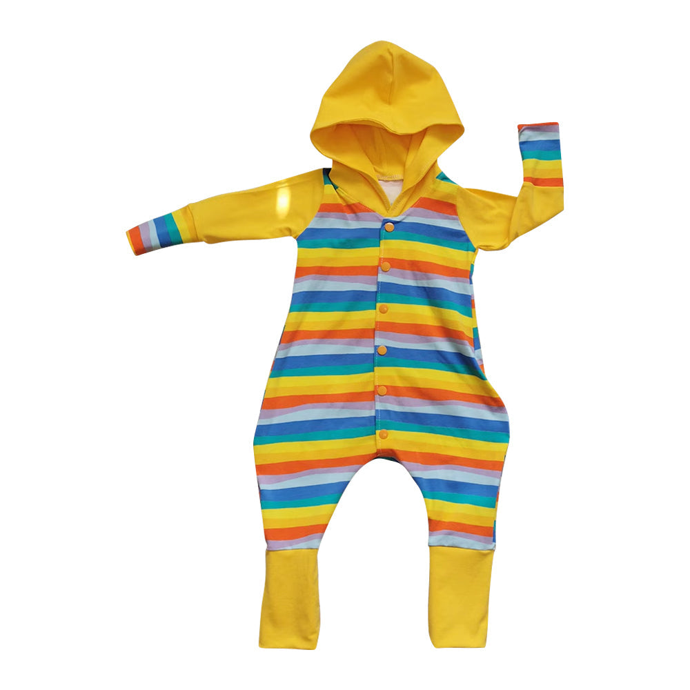 ( Moq 5 ) Preorder Baby Boys Colorful Stripes Buttons Hoodie Foodie Romper