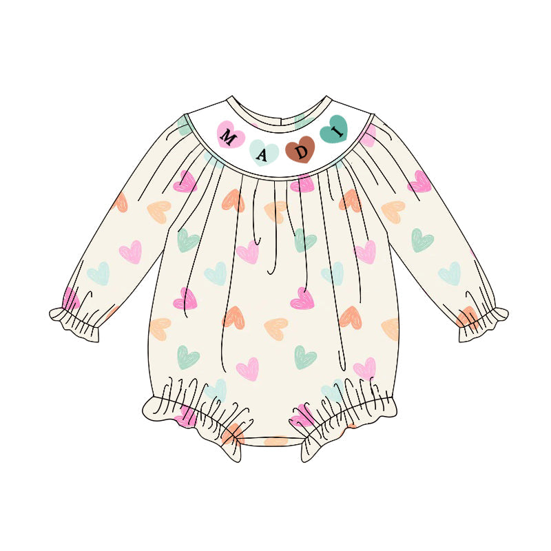 ( Moq 5 ) Preorder Baby Girls Long Sleeves Valentine Hearts Bubble Romper