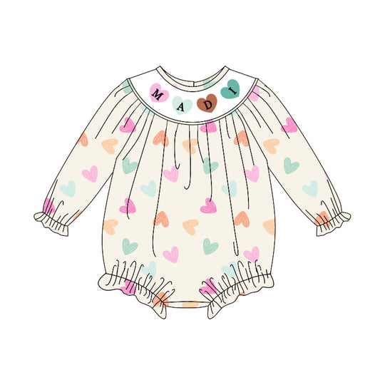 ( Moq 5 ) Preorder Baby Girls Long Sleeves Valentine Hearts Bubble Romper