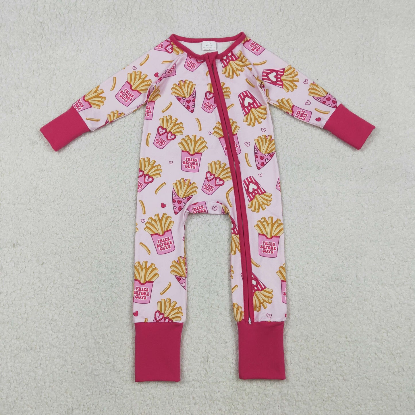 Sibling Baby Boys Girls Infant Hearts Bows Two-way Zipper Valentines Footie Sleeper Rompers RTS