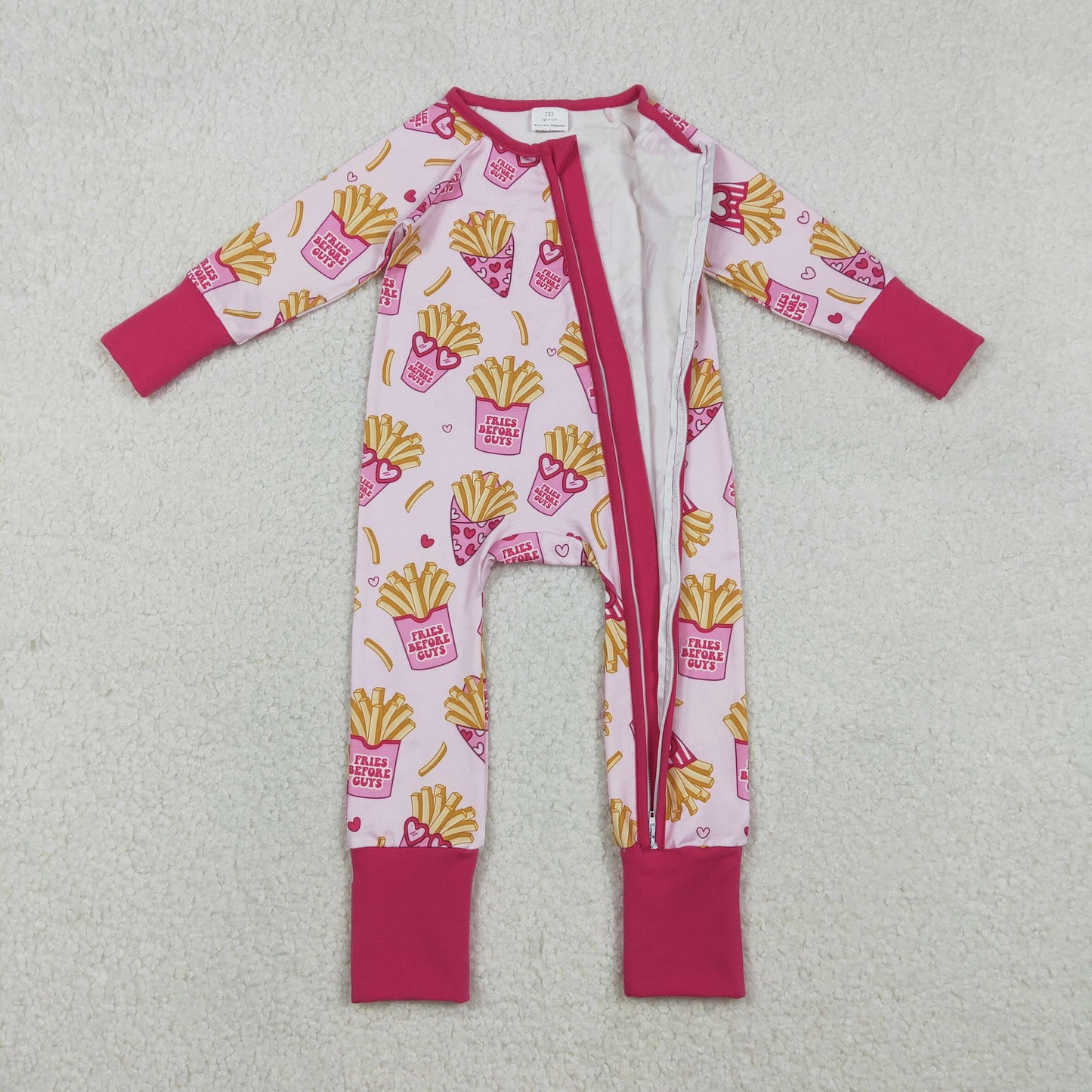 Sibling Baby Boys Girls Infant Hearts Bows Two-way Zipper Valentines Footie Sleeper Rompers RTS