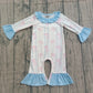 Baby Girls Infant Long Sleeves Bows Stripes Blue Ruffle Romper RTS