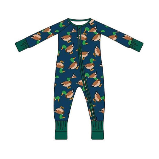 ( Moq 5 ) Preorder Baby Boys Long Sleeves Ducks Hunting Zipper Foodie Sleeper Romper