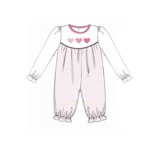 ( Moq 5 ) Preorder Baby Girls Long Sleeves Hearts Stripes Valentine Romper