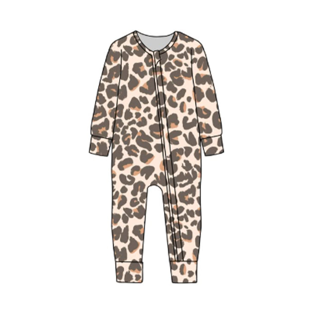 ( Moq 5 ) Preorder Baby Kids Infant Long Sleeves Leopard Zipper Sleeper Romper