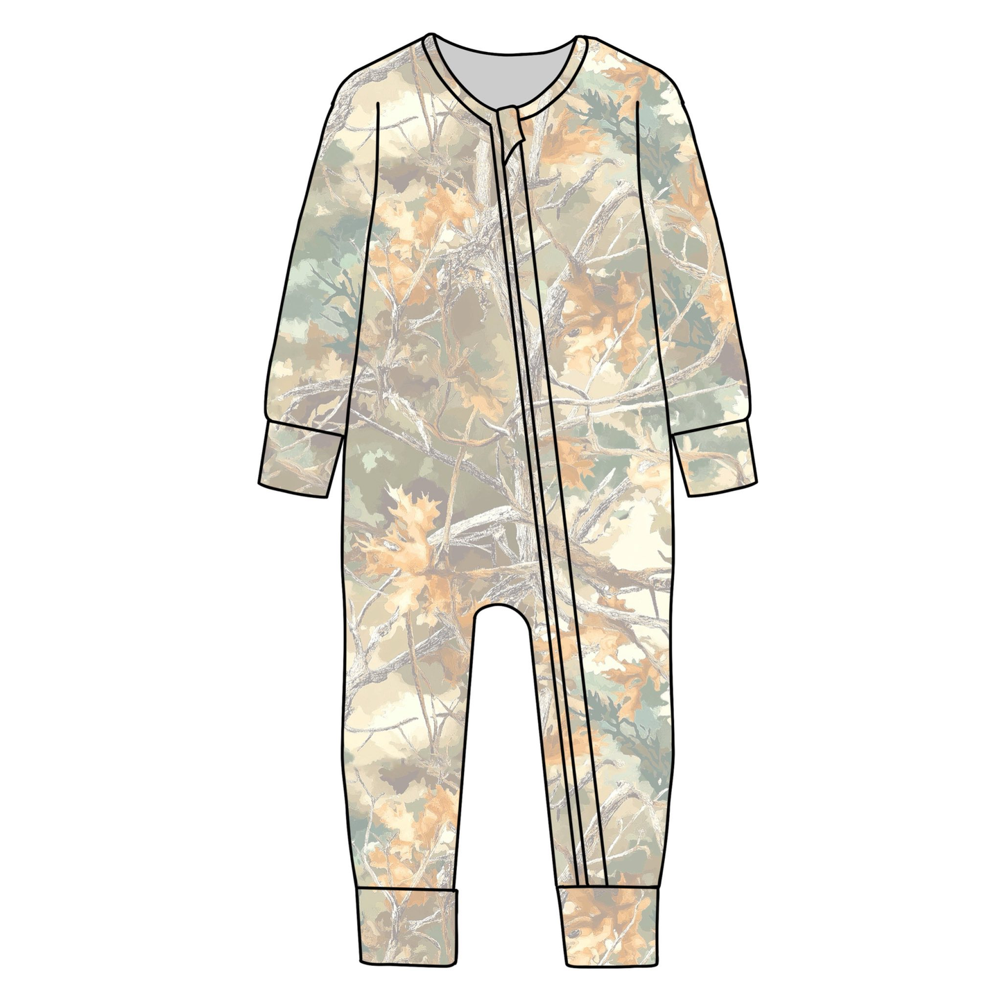 ( Moq 5 )  Preorder Baby Boys Leaves Camo Pattern Zipper Sleeper Romper