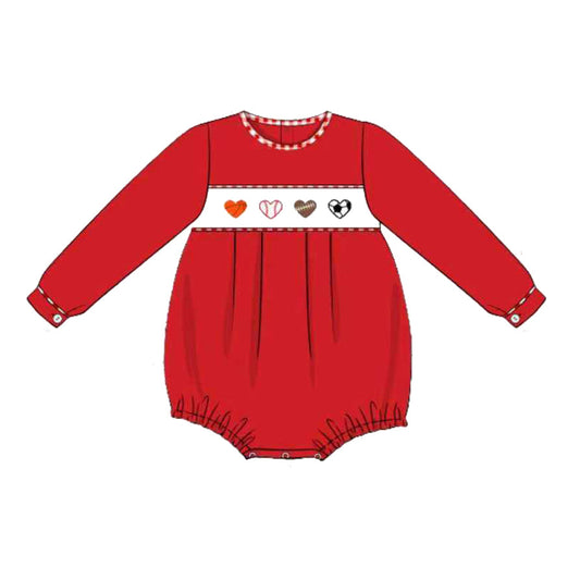 ( Moq 5 ) Preorder Baby Kids Long Sleeve Hearts Ball Game Valentine Red Bubble Romper