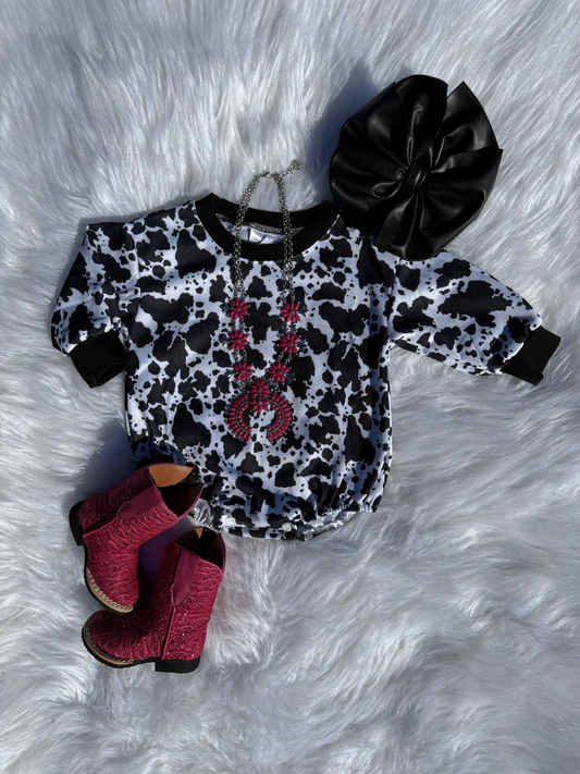 ( Moq 5 ) Preorder Baby Kids Infant Long Sleeves Western Cow Print Bubble Romper