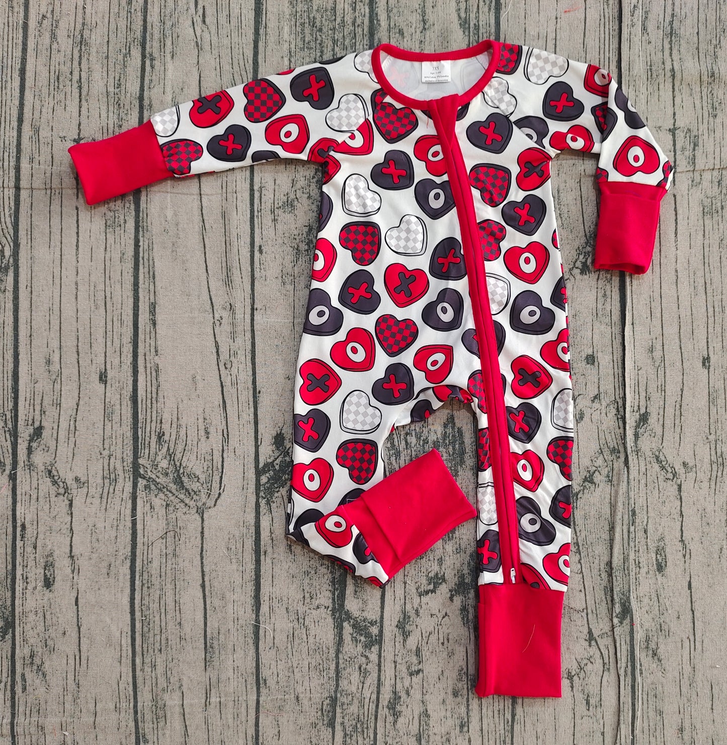 Baby Girls Long Sleevses Hearts Bows Valentine Red Zipper Sleeper Romper RTS