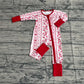 Baby Girls Long Sleeves Flower Hearts Valentine Red Zipper Sleeper Romper RTS