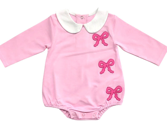 ( Moq 5 ) Preorder Baby Girls Pink Long Sleeves Bows Bubble Romper